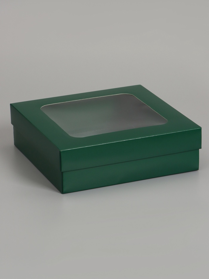 Коробка складная, крышка-дно, армейский зелёный, с окном 20 х 20 х 6 см