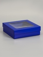 Коробка складная, крышка-дно, синяя, с окном 20×20×6 см 10919417