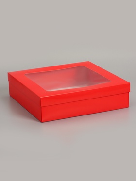 Коробка складная, крышка-дно, красная, с окном, 30×30×8 см 10919438