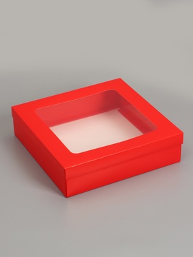 Коробка складная, крышка-дно, красная, с окном 30 х 30 х 8 см