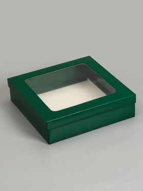 Коробка складная, крышка-дно, армейский зелёный, с окном 30 х 30 х 8 см