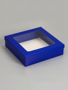Коробка складная, крышка-дно, синяя, с окном 30 х 30 х 8 см