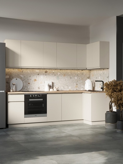 Кухонный гарнитур угловой «Лира», 2600×1000 мм, цвет кашемир/кашемир/дуб кера