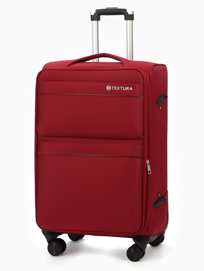 Чемодан на колёсах TEXTURA, 74 л, с увеличением, кодовый замок, 42×26×68 см, 24", красный - Фото 1