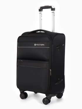 Чемодан на колёсах TEXTURA, 52 л, кодовый замок, с увеличением, 36×25×58 см, 20", чёрный