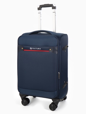 Чемодан 20",Текст,36*25*58,отд на молнии,1 нар/карм, увелич,код замок,4 колеса, синий