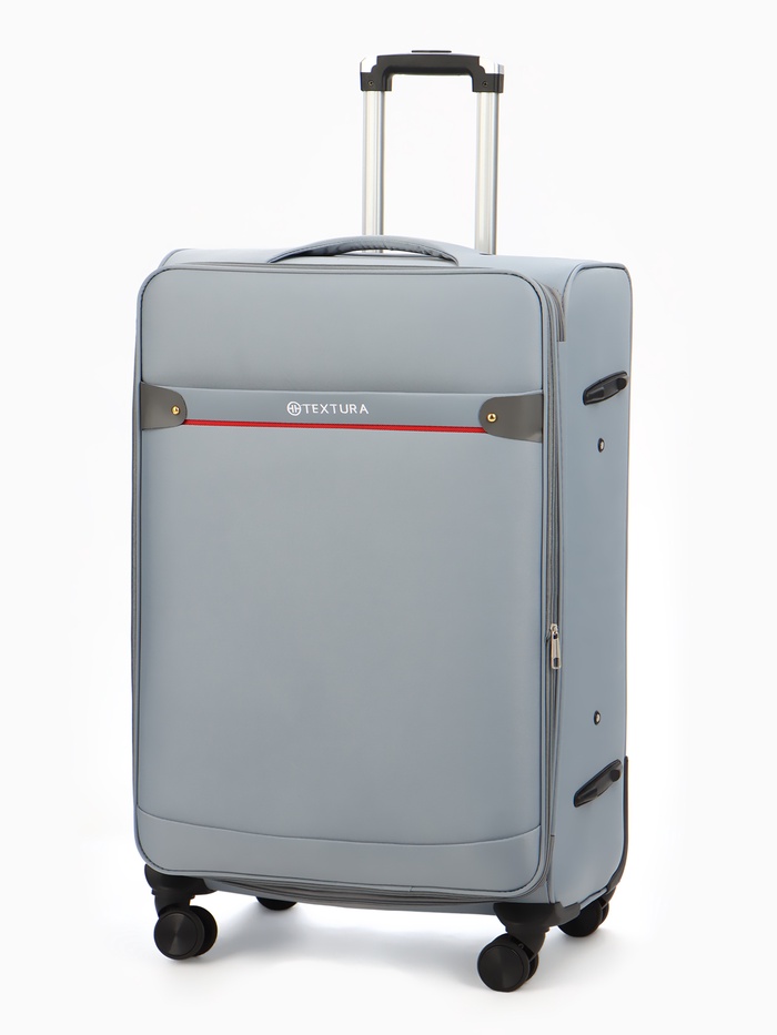 Чемодан на колёсах TEXTURA, 74 л, кодовый замок, с увеличением, наружный карман, 42×26×68 см, 24", серый