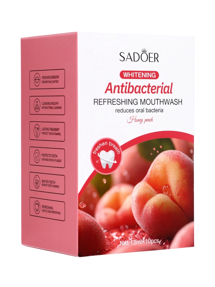 Набор Антибактериального ополаскивателя для полости рта SADOER, персик, 10 шт. по 13 мл - Фото 1