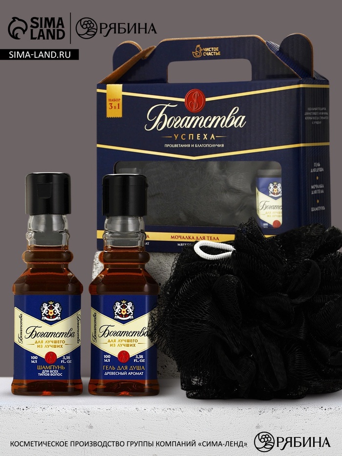 Подарочный набор мужской «Богатства», гель для душа, шампунь для волос, мочалка, Чистое счастье - Фото 1