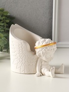 Карандашница "Ангел" 12х10 см, гипс, белый с золотом 10970185