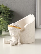 Карандашница "Ангел" 12х10 см, гипс, белый с золотом 10970185