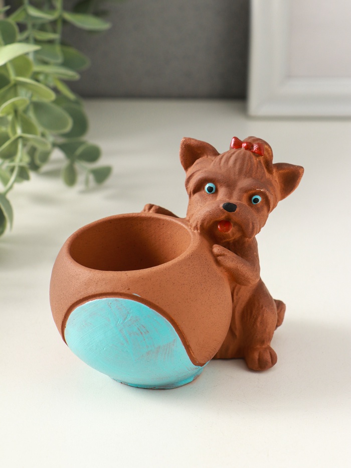 Подставка для мелочей «Собака с мячом» мультиколор, 8×10×6 см, гипс