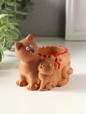Подставка для мелочей «Кошка с котенком» 8×9×6 см, охра, гипс