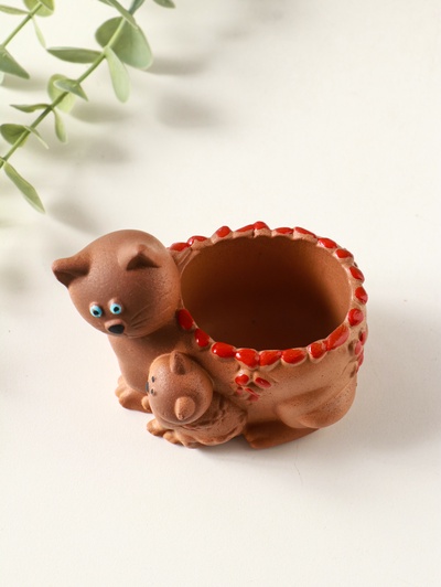 Подставка для мелочей «Кошка с котенком» 8×9×6 см, охра, гипс