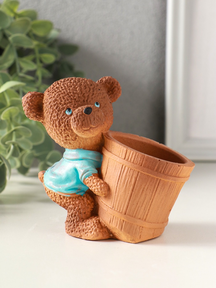 Подставка для мелочей «Медведь с горшком» 9×10×6 см, мультиколор, гипс