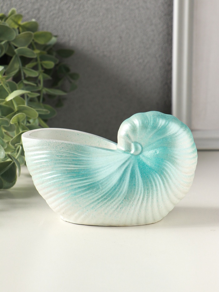 Подставка для мелочей «Ракушка» 8×12×6 см, гипс, голубой перламутр