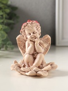 Фигурка гипс «Ангел на цветке», 9×7 см, состаренный эффект, слоновая кость - фото 65465234