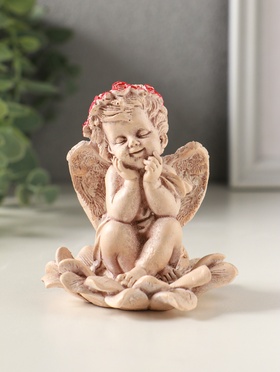 Фигурка гипс «Ангел на цветке», 9×7 см, состаренный эффект, слоновая кость