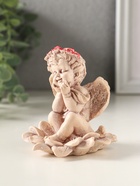 Фигурка гипс «Ангел на цветке», 9×7 см, состаренный эффект, слоновая кость - фото 65465237