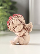 Статуэтка "Ангел в венке" 7 см, состаренный эффект, слоновая кость, - фото 65465250