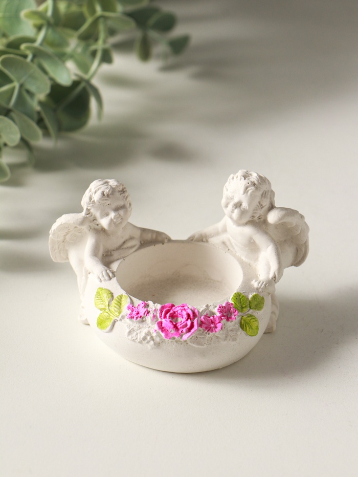 Подсвечник на 1 свечу «Ангелы с цветами» 5×8×7 см, белый с росписью - Фото 1