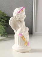 Фигурка гипс «Ангел на тумбе с цветами», 15×7 см, белый с росписью - фото 65465264