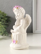 Фигурка гипс «Ангел на тумбе с цветами», 15×7 см, белый с росписью - фото 65465266