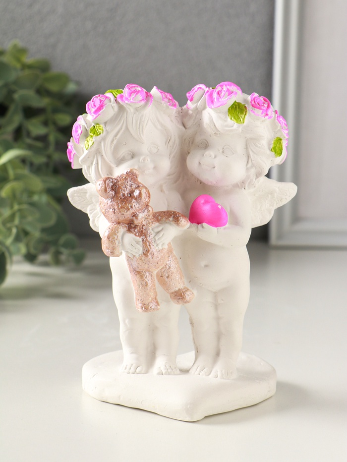 Фигурка гипс «Ангелочки с медведем», 13×7×9 см, белый с росписью