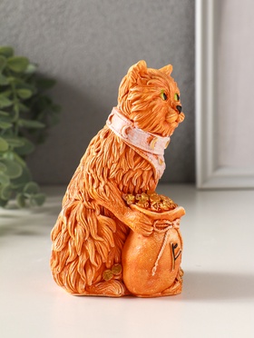 Фигурка гипс «Йольский КОТ», с мешком монет, 13×9×7 см, рыжий