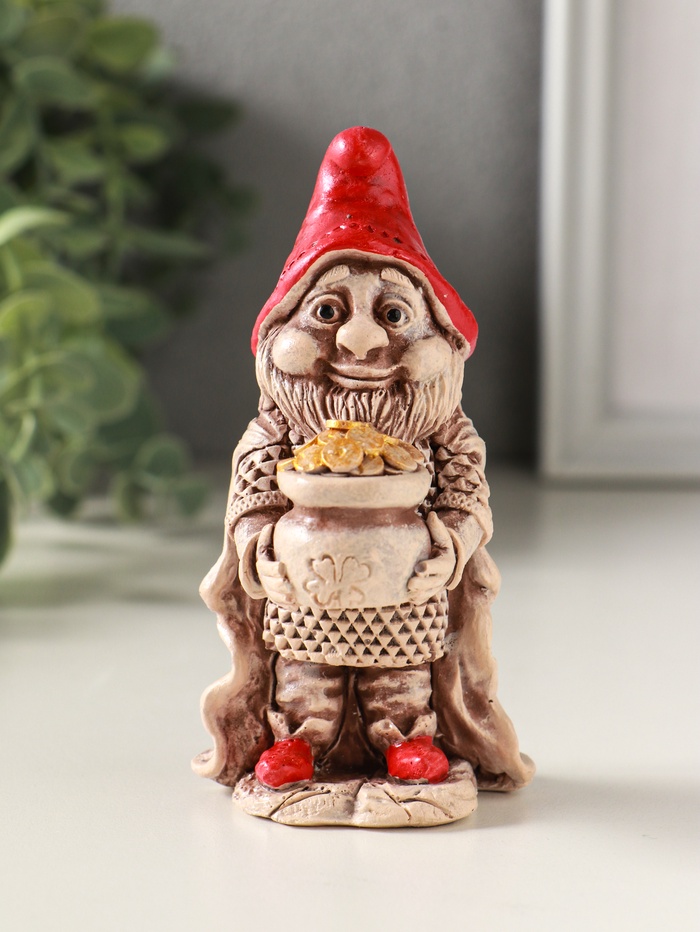 Фигурка гипс «Гном с мешком монет», 11×6 см, роспись, слоновая кость