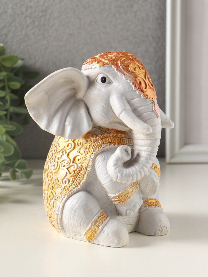 Фигурка гипс «Слон Индийски», 15×12×11 см, серый с росписью