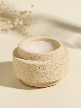 Свеча в подсвечнике вулканическом «Цилиндры», белая, 8.1×8.1×5.4 см