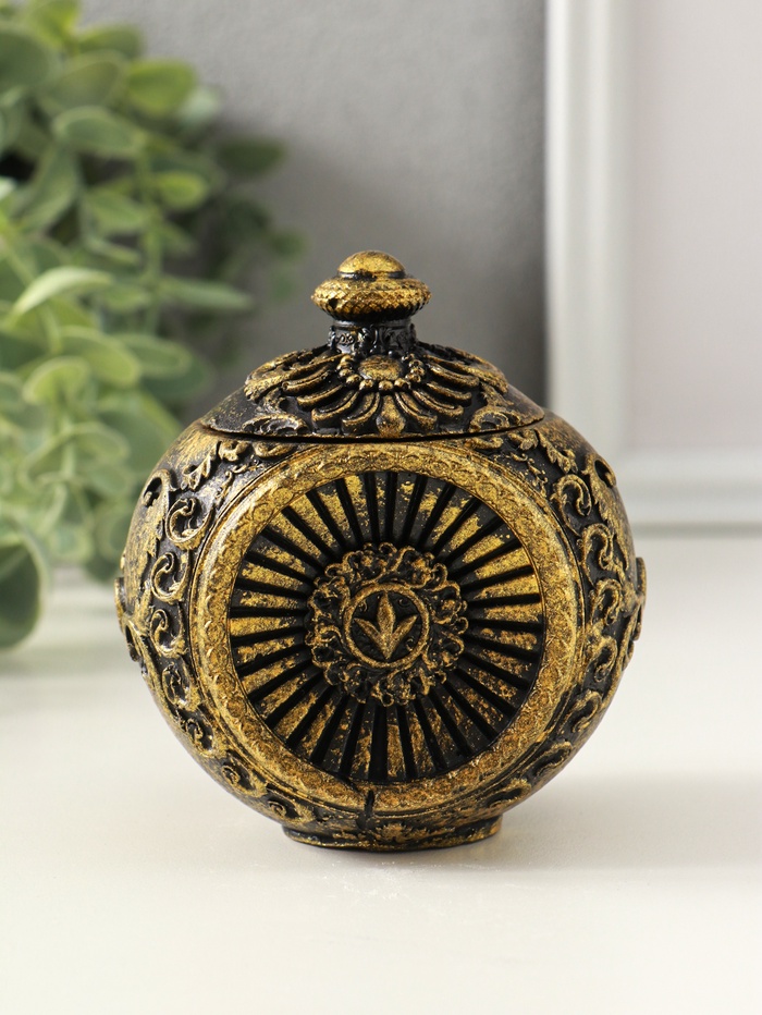 Шкатулка для украшений «Флоренция» 10×9 см, гипс, старое золото - Фото 1