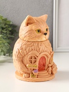Шкатулка "Кот Теремок" 15х10 см, гипс, рыжий 10970268