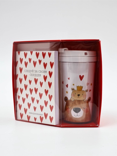 Подарочный набор: Ежедневник А6, 80 л., термостакан 250 мл «Следуй за сердцем»