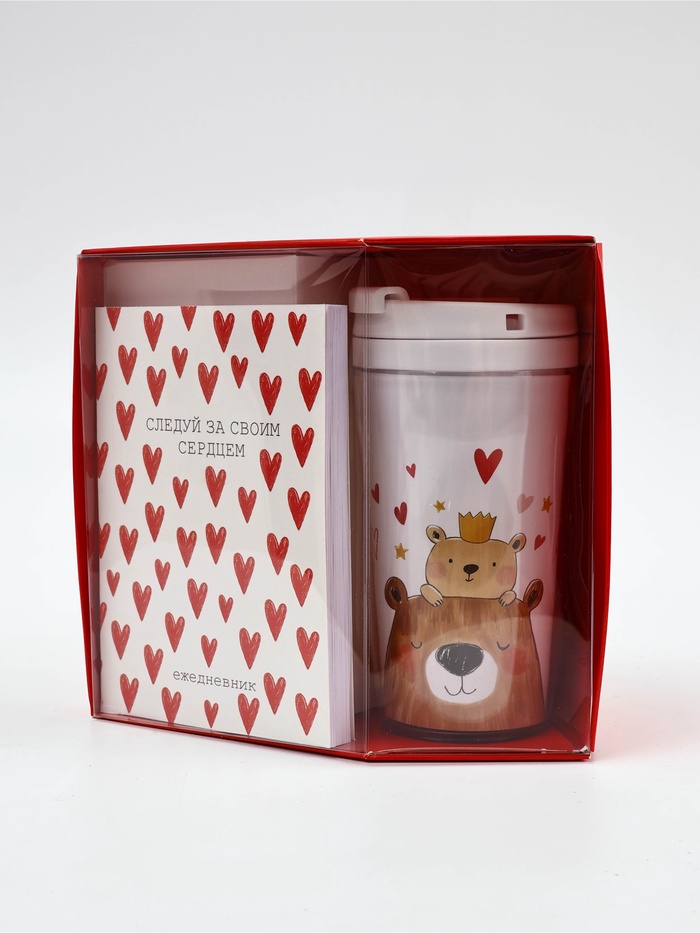 Подарочный набор: Ежедневник А6, 80 л., термостакан 250 мл «Следуй за сердцем» - Фото 1