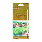 УЦЕНКА Карандаши 12 цветов, в картонной коробке, шестигранные, корпус золото, деревянные, Пейзаж МИК 10981397