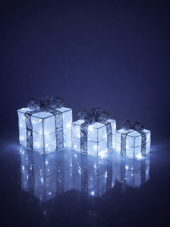 УЦЕНКА Светодиодная фигура «Подарки серые» 15×20×25 см, текстиль, 60 LED, 8 режимов, 220 В, свечение белое - Фото 1