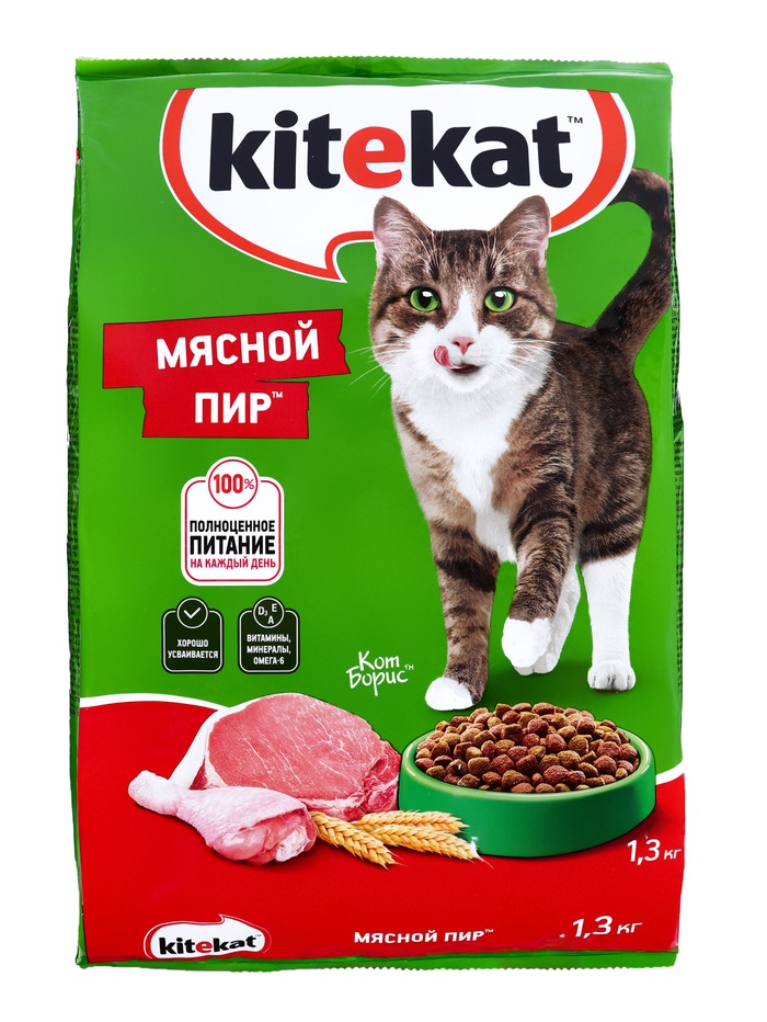 Сухой корм для кошек Kitekat, мясной пир, 1.3 кг - Фото 1