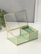 Шкатулка для украшений «Зелёная», 2 отделения, стекло с металлическим каркасом, 22×14.5×7.5 - Фото 5