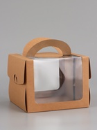 Коробка под бенто-торт с окном, крафт, 16×16×12.5 см 10896543