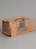 Коробка под бенто-торт с окном, крафт, 16×16×12.5 см 10896543