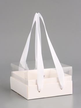 Коробка под бенто-торт, с прозрачной крышкой, белый, 14?14?8 см (комплект 2 шт)