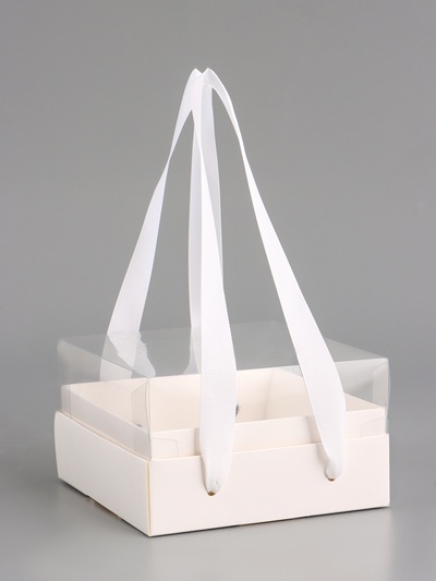 Коробка под бенто-торт, с прозрачной крышкой, белый, 14×14×8 см