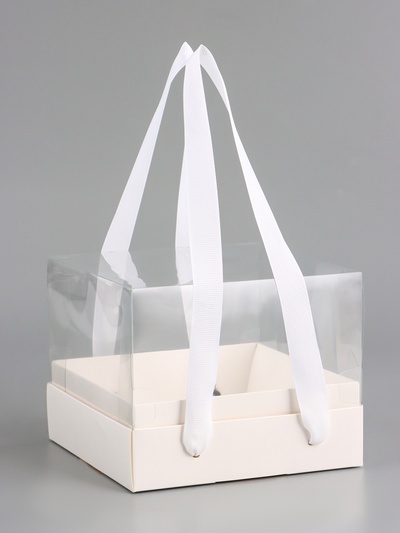 Коробка под бенто-торт, с прозрачной крышкой, белый, 16×16×12.5 см