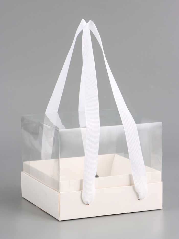 Коробка под бенто-торт, с прозрачной крышкой, белый, 16×16×12.5 см - Фото 1