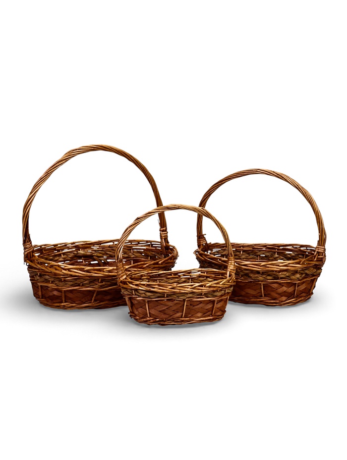 Набор корзин 3 шт Ротанг 31х26х12 26х22х11 23х18х9 см ручка h=25/23/21 см - Фото 1