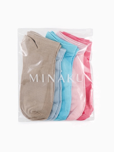 Носки женские MINAKU, набор 5 пар, размер 36-41 (23-25 см), цвет розовый, бежевый, голубой