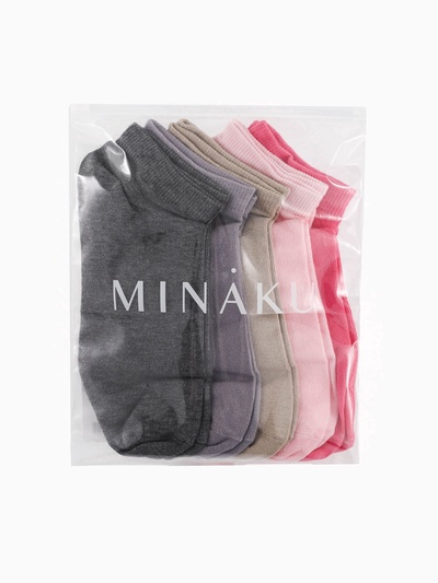 Носки женские MINAKU, набор 5 пар, размер 36-41 (23-25 см), цвет розовый, бежевый, серый