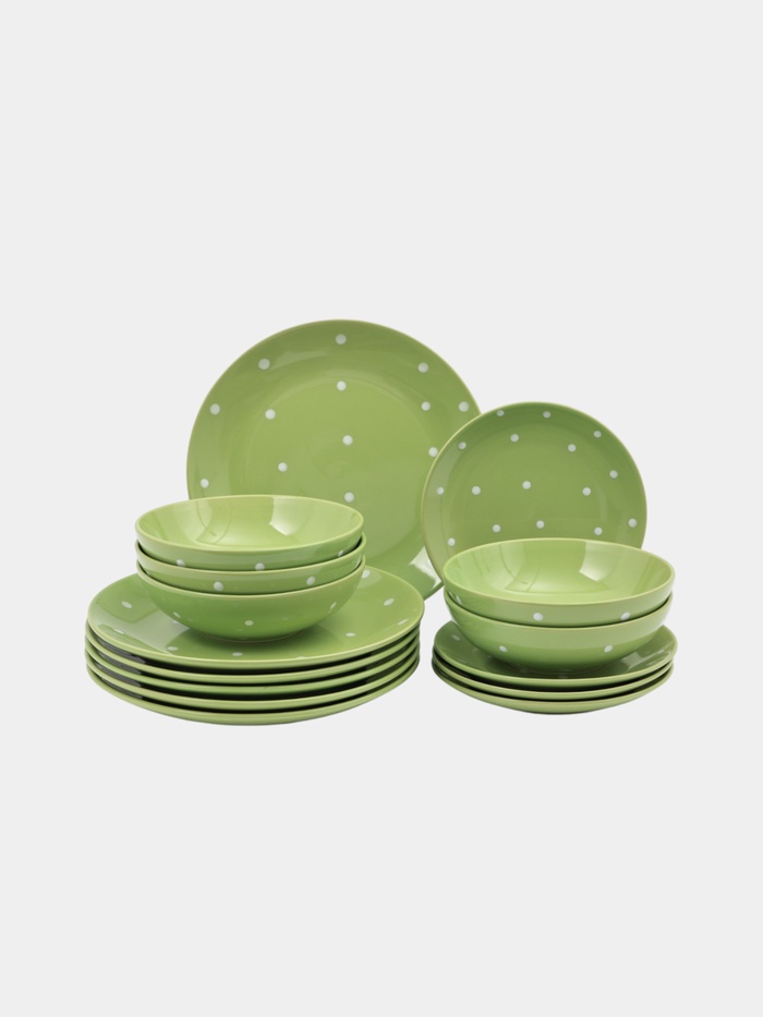 УЦЕНКА Сервиз столовый «Зелёный горох», 15 предметов: 4 тарелки 19 см, 6 тарелок 27 см, 5 суповых 18.7 см - Фото 1